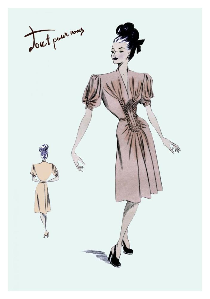 Party Dress with Pleats, 1947-Paper Art-14"x20"