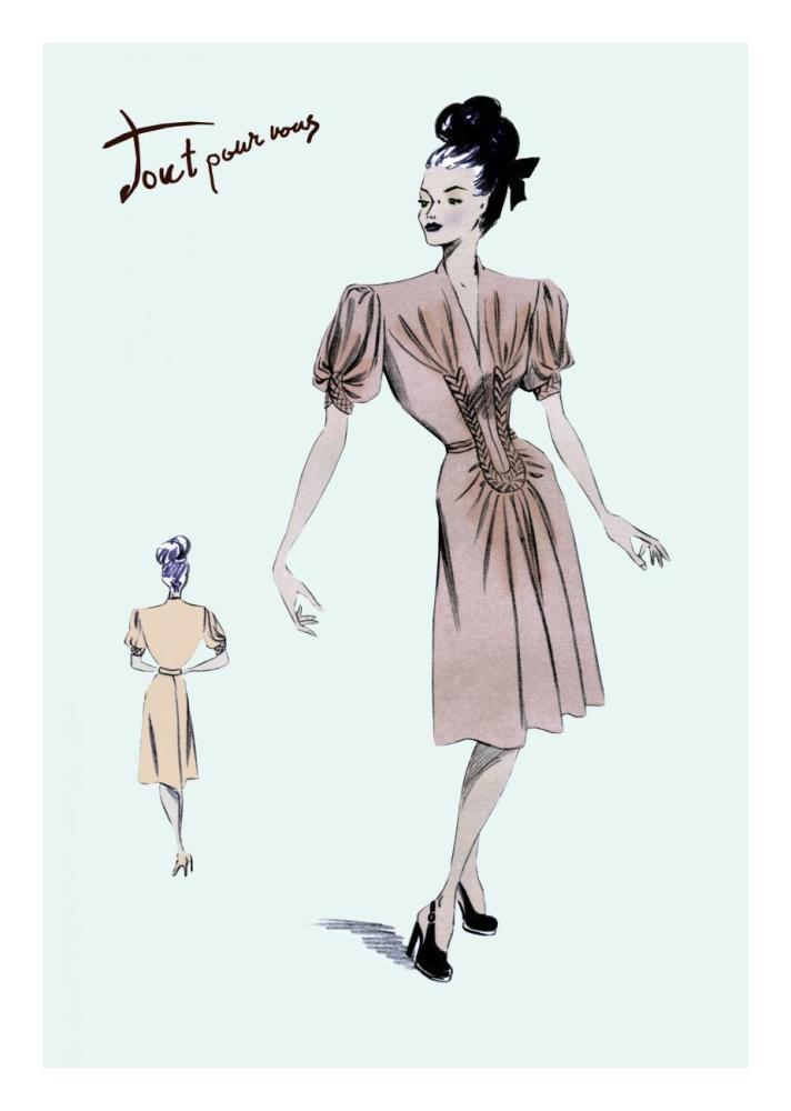 Party Dress with Pleats, 1947-Paper Art-18"x26"