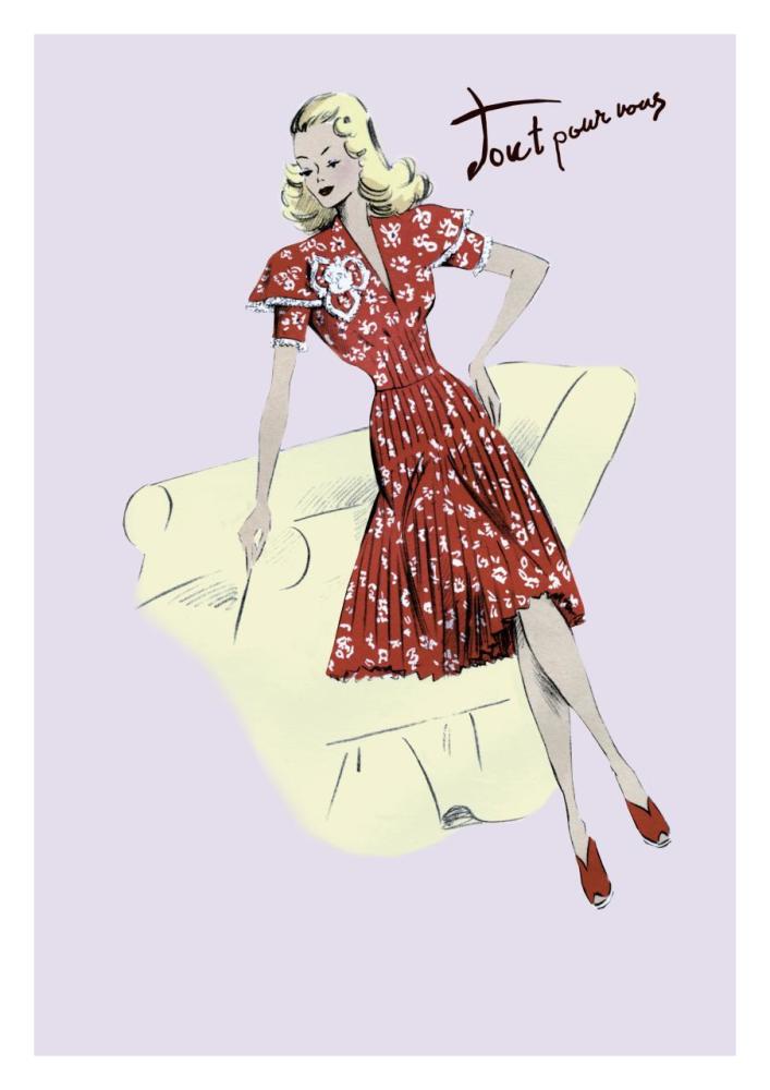 Polka-Dot Spring Dress, 1947-Paper Art-22"x32"