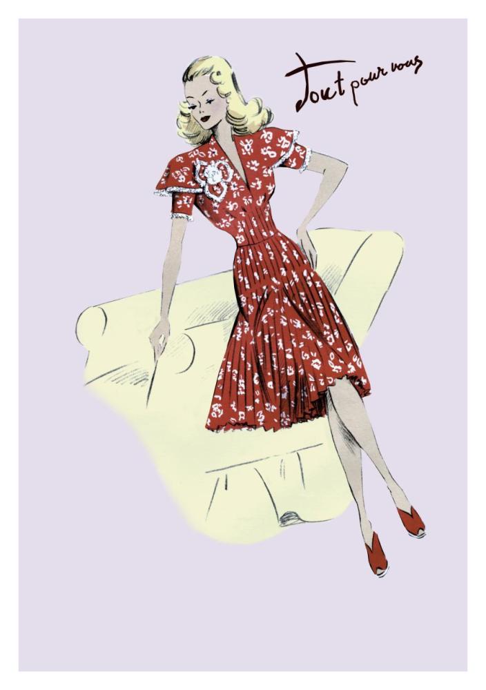 Polka-Dot Spring Dress, 1947-Paper Art-26"x38"