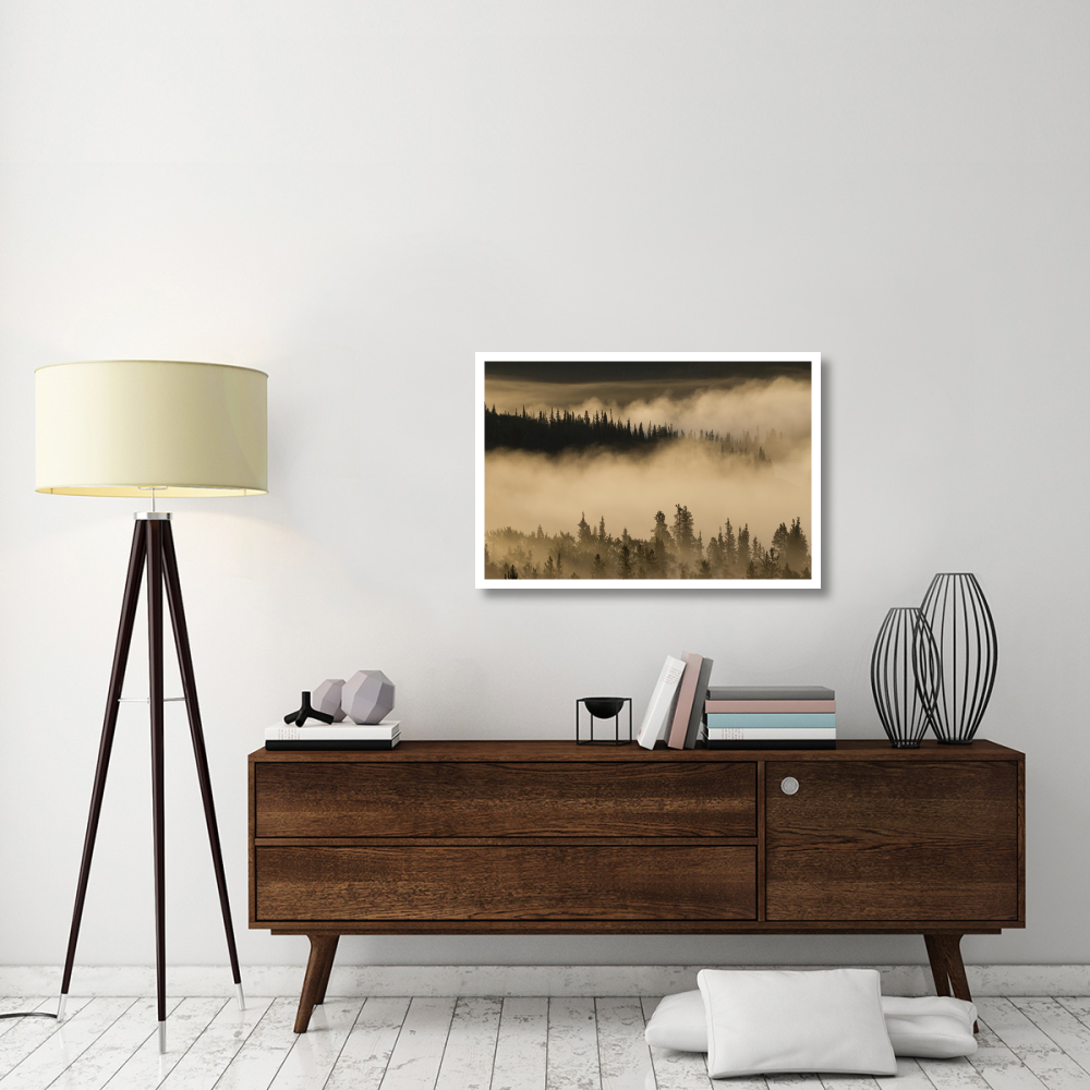 Morning fog near Swan Lake along the Alaska Highway, Yukon, Canada-Paper Art-38&quotx26"