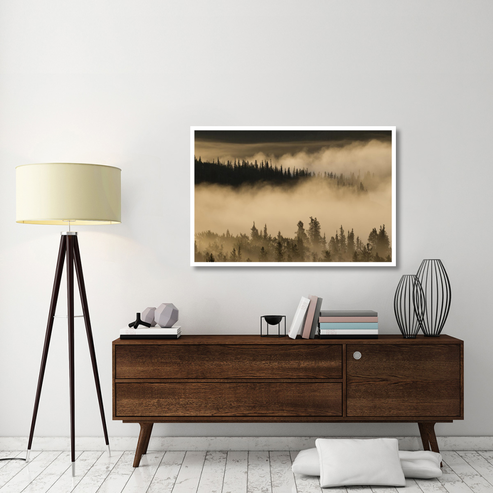 Morning fog near Swan Lake along the Alaska Highway, Yukon, Canada-Paper Art-50&quotx34"