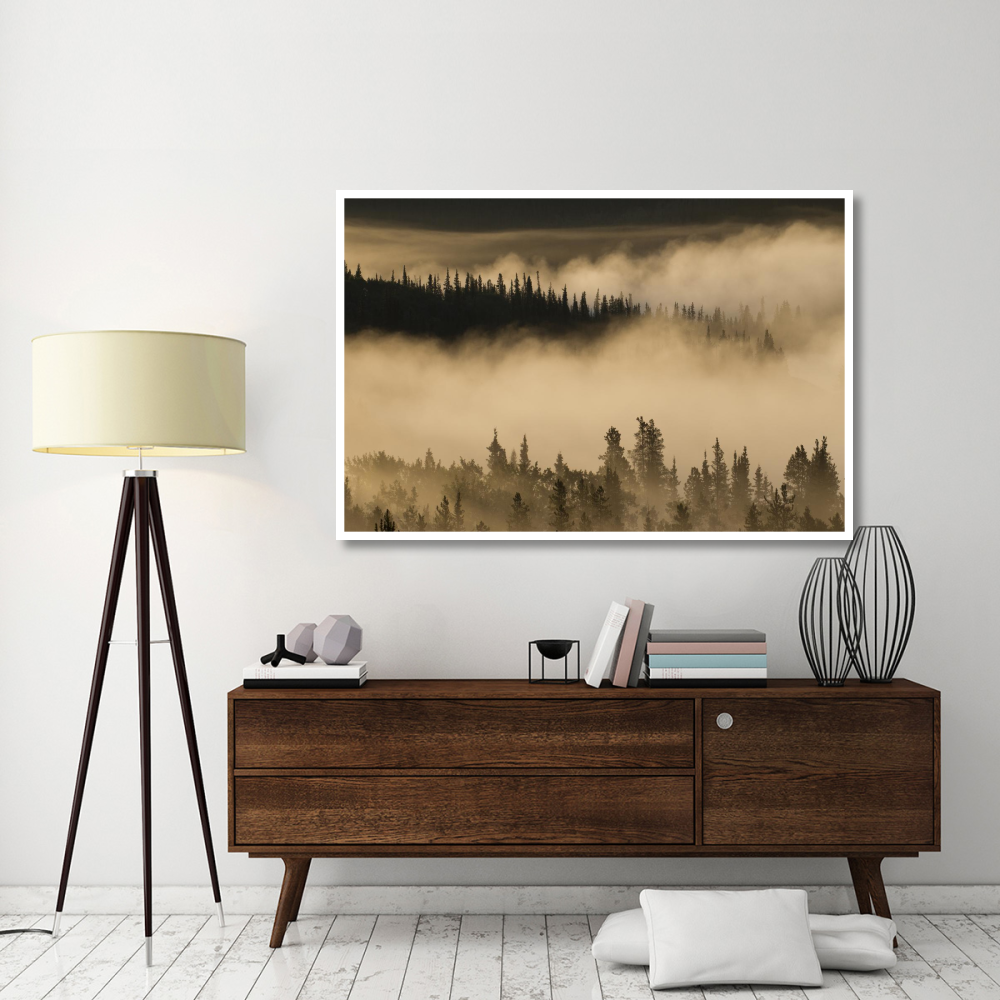 Morning fog near Swan Lake along the Alaska Highway, Yukon, Canada-Paper Art-62&quotx42"