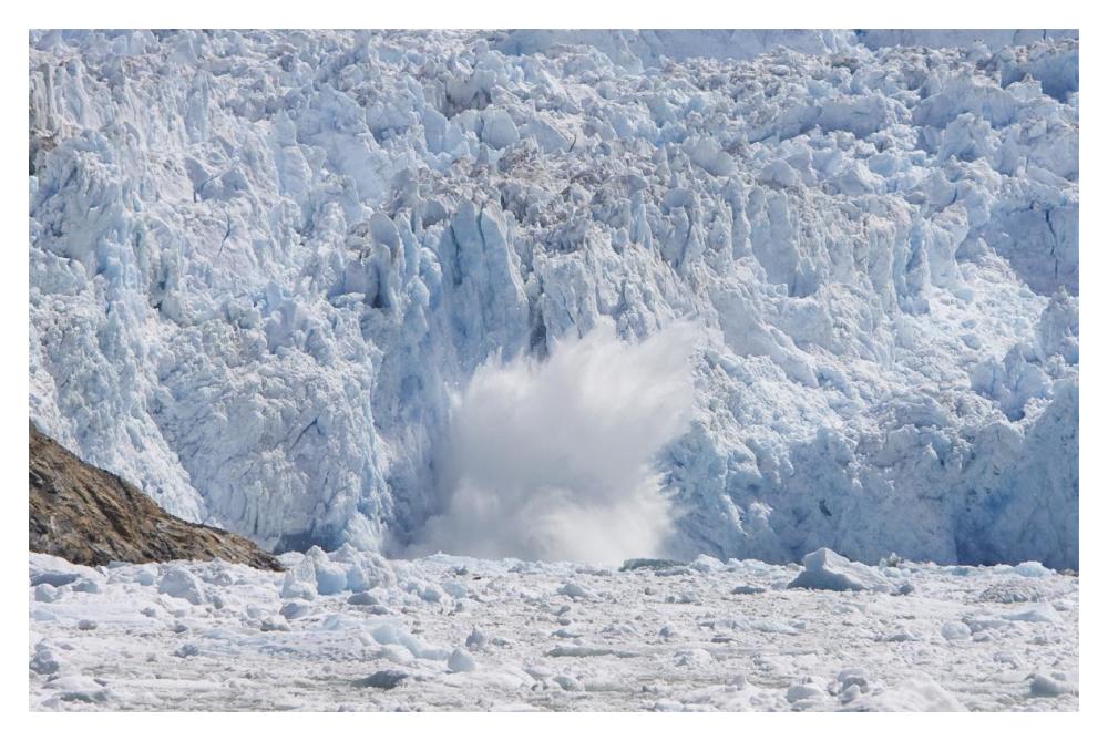 Glacial ice calving into the water, Sawyer Glacier, Tracy Arm Fjord, Alaska-Paper Art-20"x14"