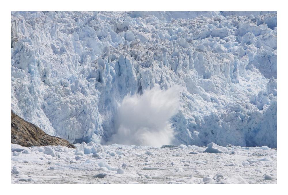 Glacial ice calving into the water, Sawyer Glacier, Tracy Arm Fjord, Alaska-Paper Art-26"x18"