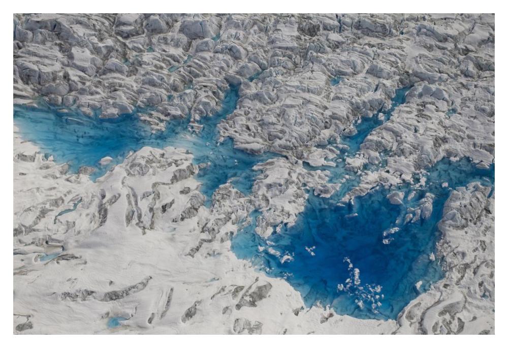 Meltwater lakes on Hubbard Glacier, Wrangell-St. Elias National Park, Alaska-Paper Art-20"x14"