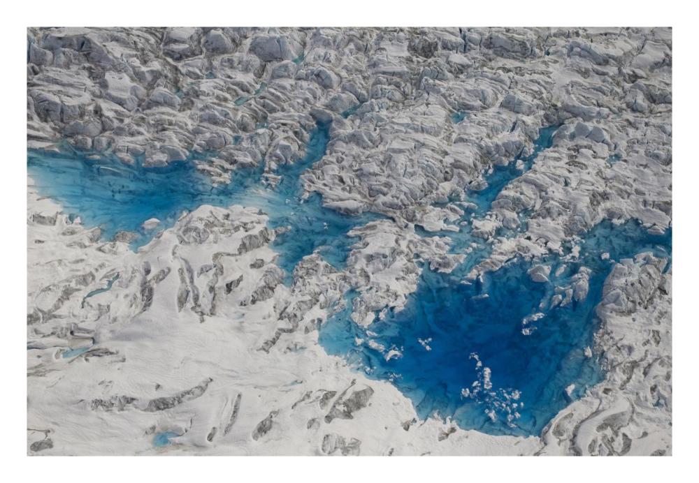 Meltwater lakes on Hubbard Glacier, Wrangell-St. Elias National Park, Alaska-Paper Art-26"x18"