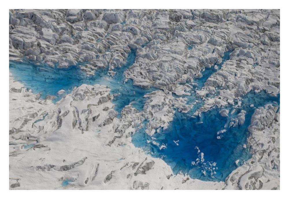 Meltwater lakes on Hubbard Glacier, Wrangell-St. Elias National Park, Alaska-Paper Art-32"x22"