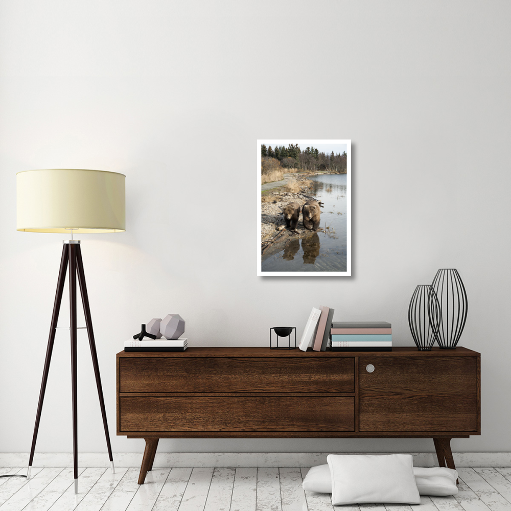 Grizzly Bear mother and yearling walking along river, Katmai National Park, Alaska-Paper Art-22&quotx32"
