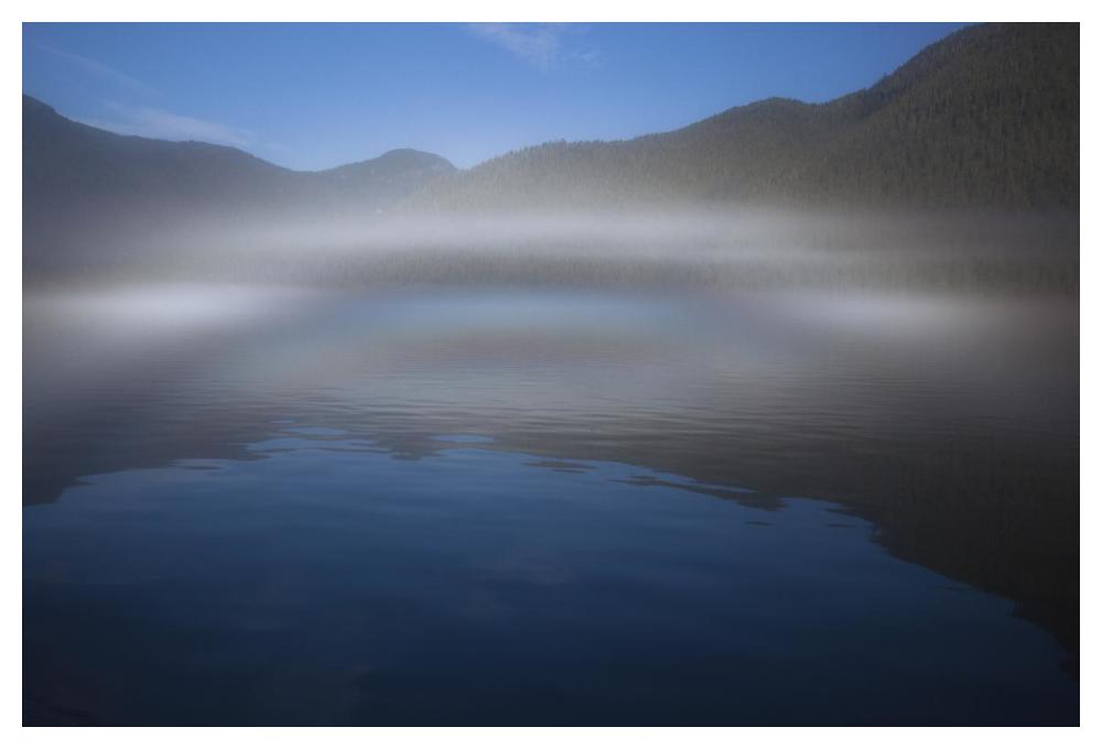 Ocean fog lifting off the water at the mouth of Kynoch Inlet, British Columbia, Canada-Paper Art-50"x34"
