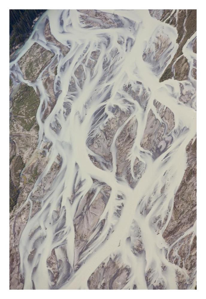 Cline River showing heavy siltation and braiding, Jasper National Park, Alberta, Canada-Paper Art-22"x32"