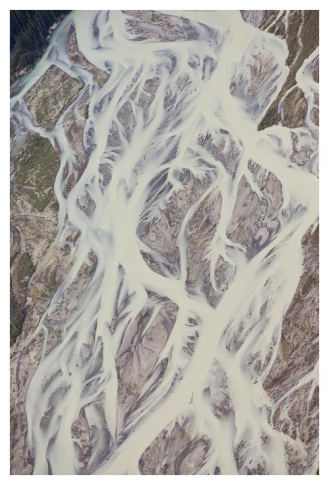 Cline River showing heavy siltation and braiding, Jasper National Park, Alberta, Canada-Paper Art-34"x50"