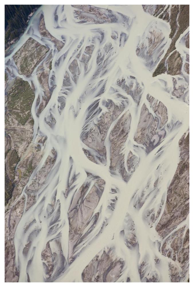 Cline River showing heavy siltation and braiding, Jasper National Park, Alberta, Canada-Paper Art-42"x62"