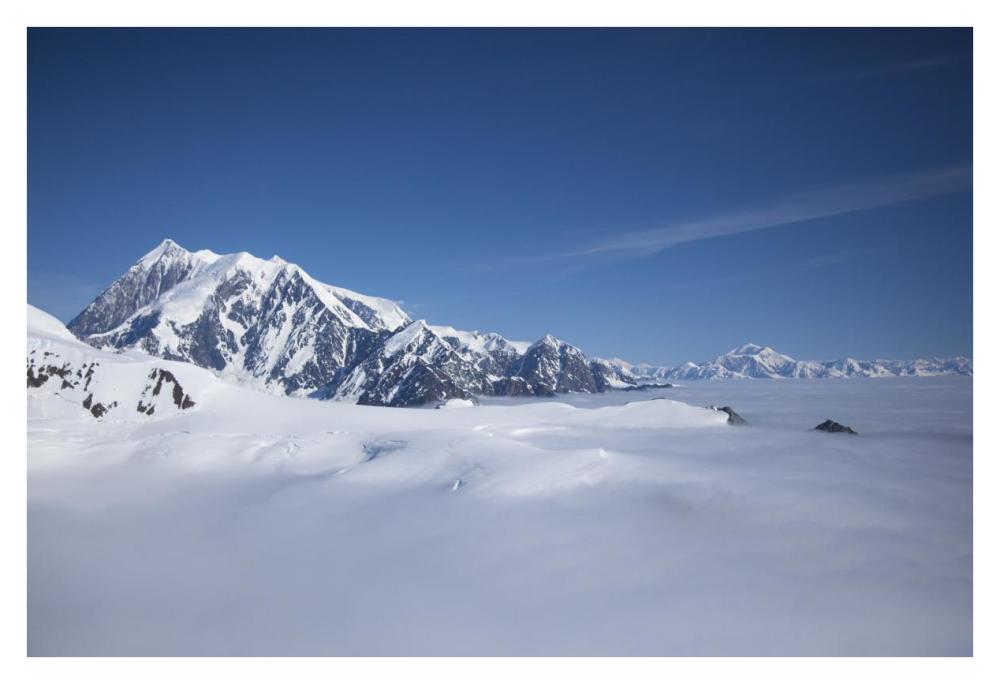 Cloud-covered bowl of the upper Hubbard Glacier, Wrangell-St. Elias National Park, Alaska-Paper Art-38"x26"