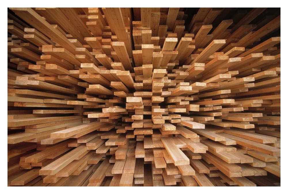 Milled wood planks in a stack, Europe-Paper Art-20"x14"