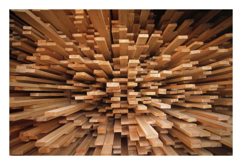 Milled wood planks in a stack, Europe-Paper Art-26"x18"