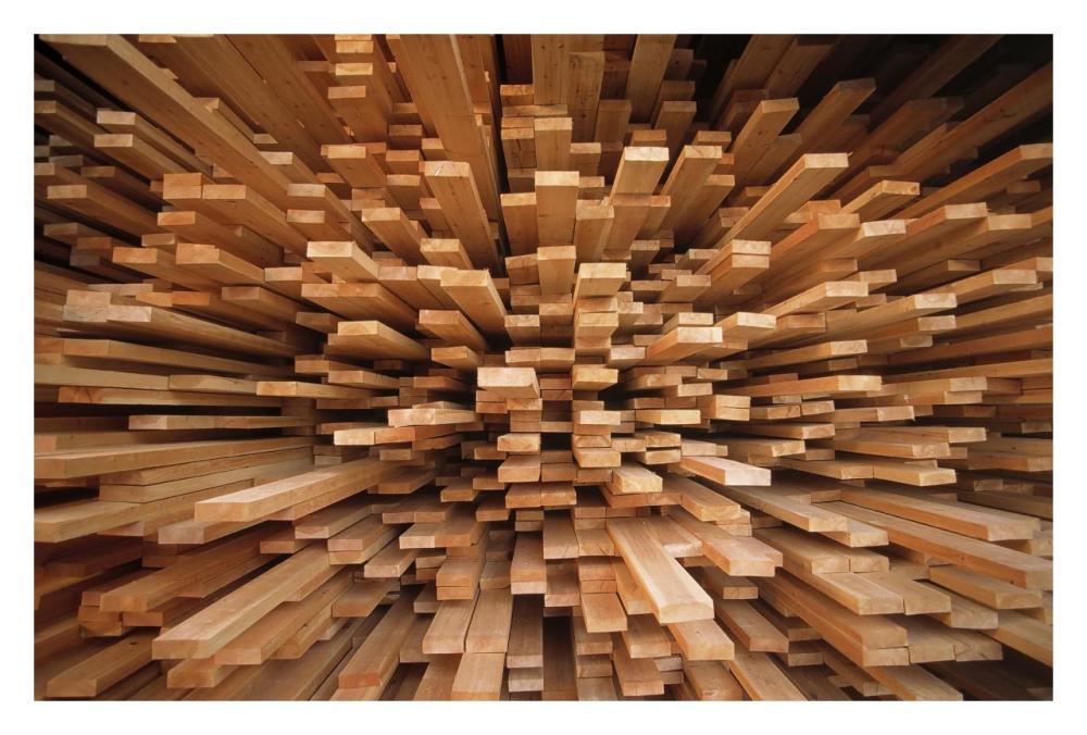Milled wood planks in a stack, Europe-Paper Art-32"x22"