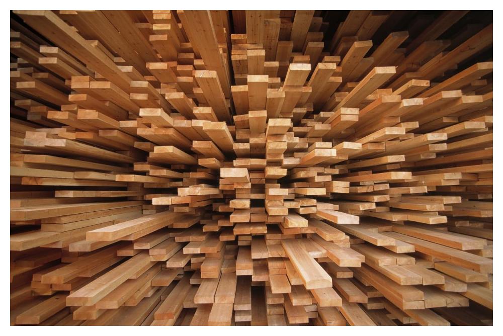 Milled wood planks in a stack, Europe-Paper Art-50"x34"