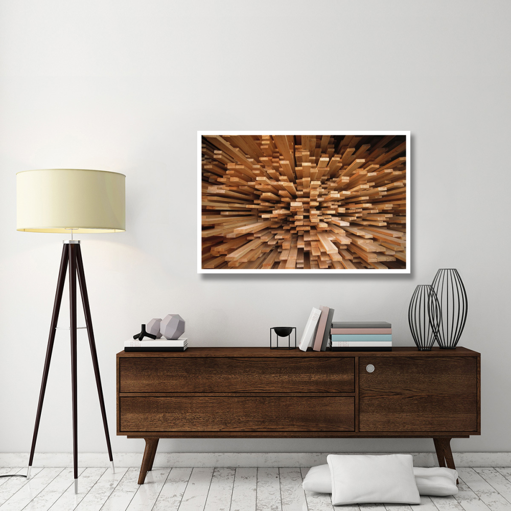 Milled wood planks in a stack, Europe-Paper Art-50&quotx34"