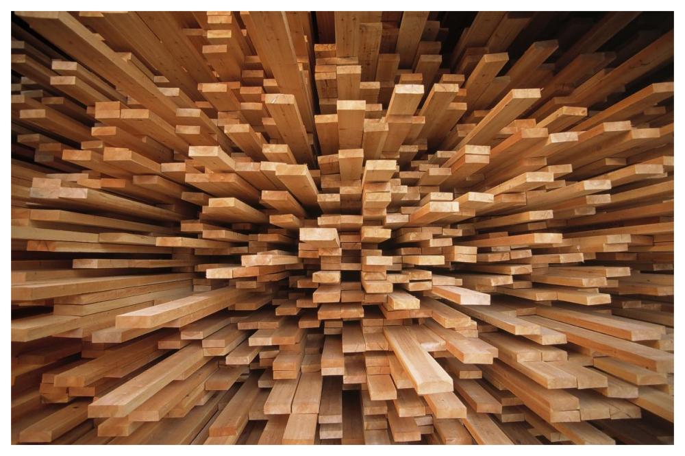 Milled wood planks in a stack, Europe-Paper Art-62"x42"