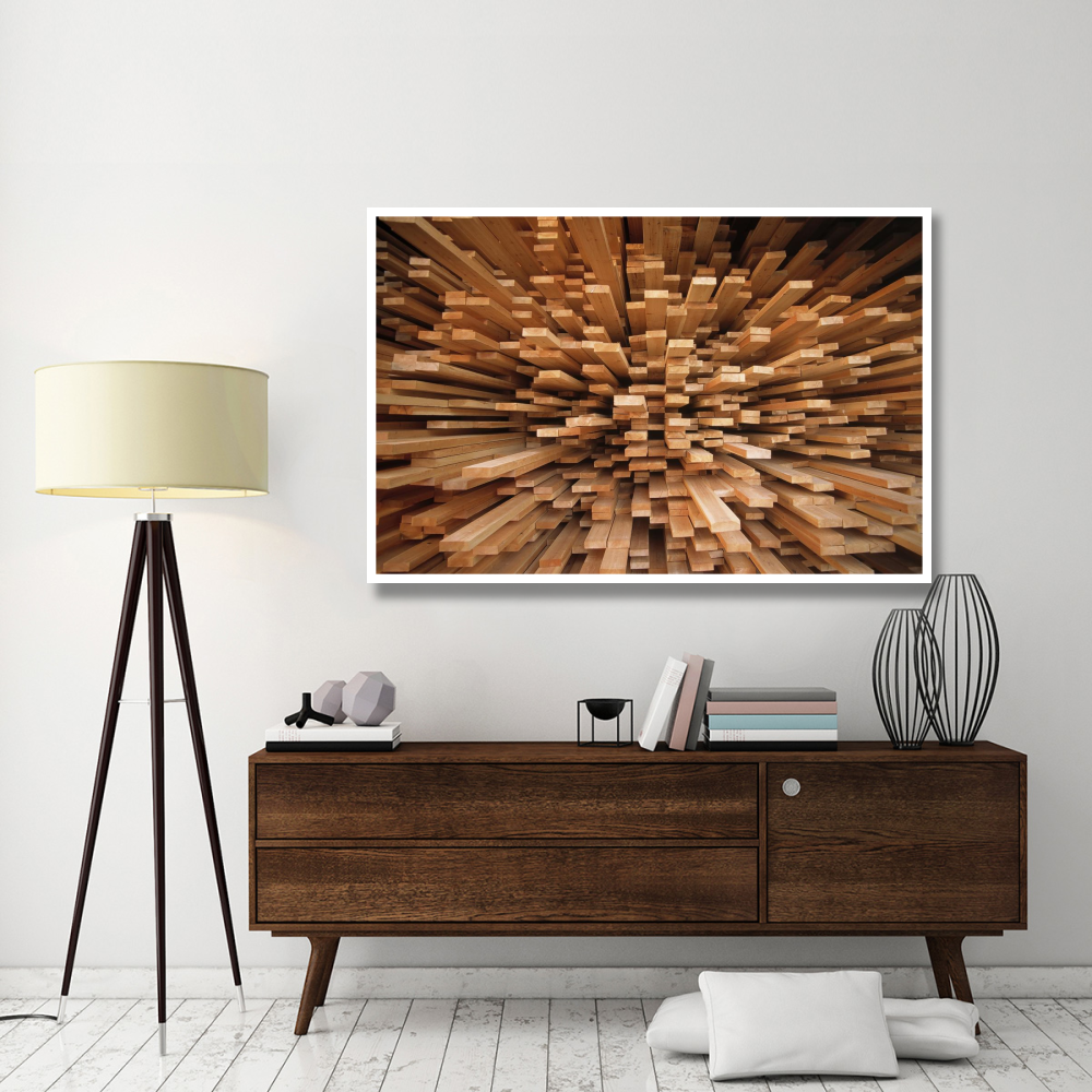 Milled wood planks in a stack, Europe-Paper Art-62&quotx42"