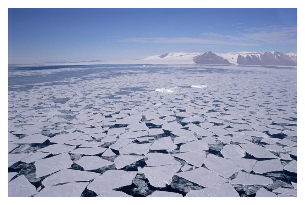 Sea ice break-up, aerial view, Transantarctic Mountains, New Harbour, McMurdo Sound, Ross Sea, Antarctica-Paper Art-20"x14"