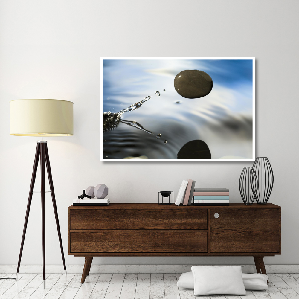 A rock skipping across the water's surface-Paper Art-62&quotx42"