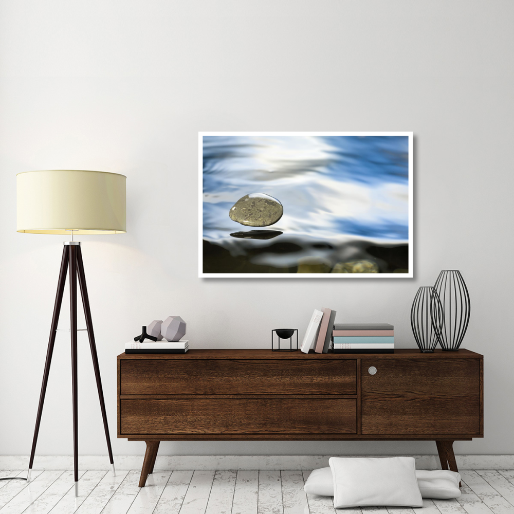 Skipping stone just about to hit the water's surface-Paper Art-50&quotx34"