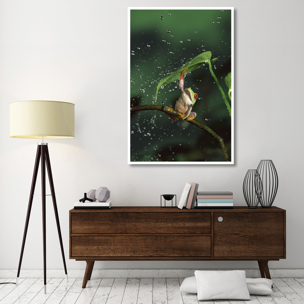 Red-eyed Tree Frog in rain, native to Central and South America-Paper Art-42&quotx62"