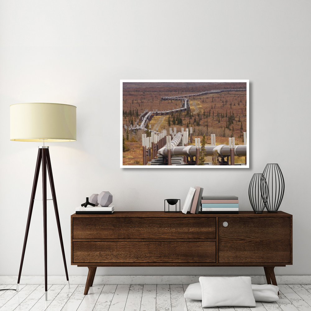 Oil pipeline crossing taiga, Alaska-Paper Art-50&quotx34"