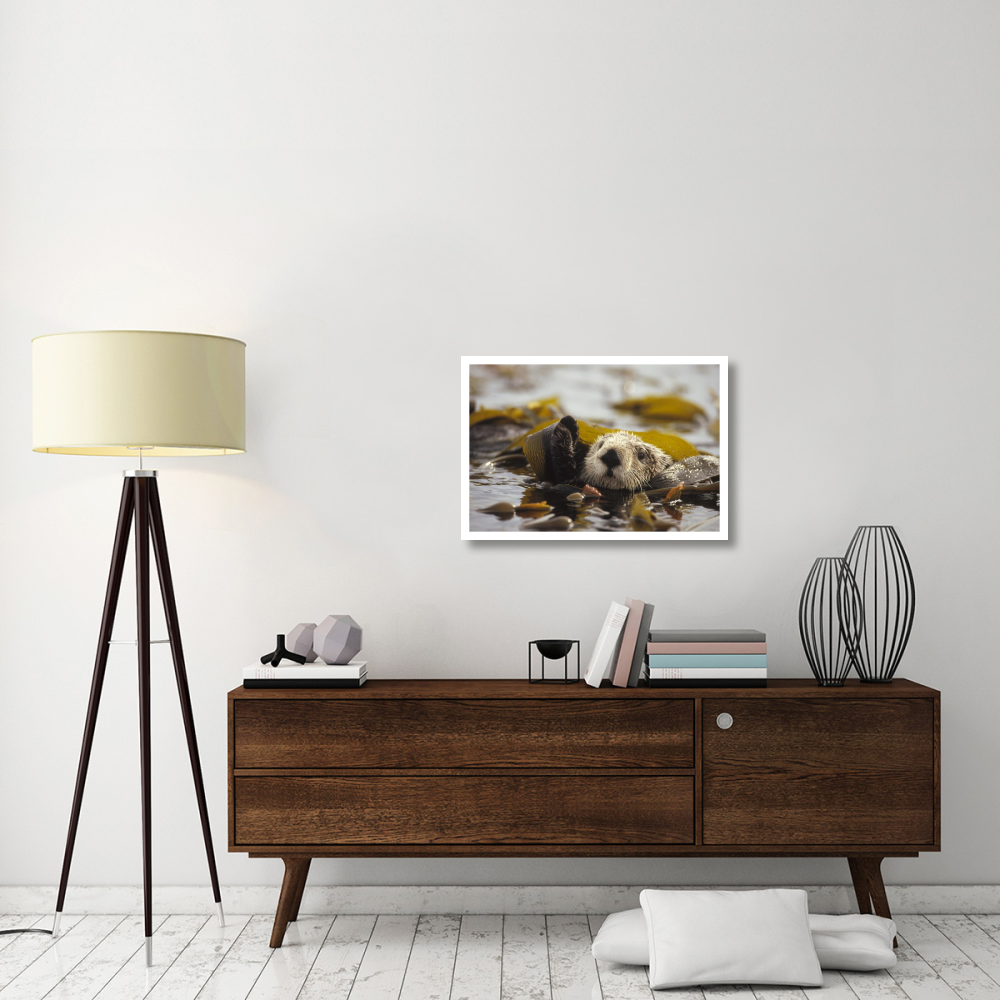Sea Otter floating in kelp bed, northern Pacific Ocean-Paper Art-32&quotx22"