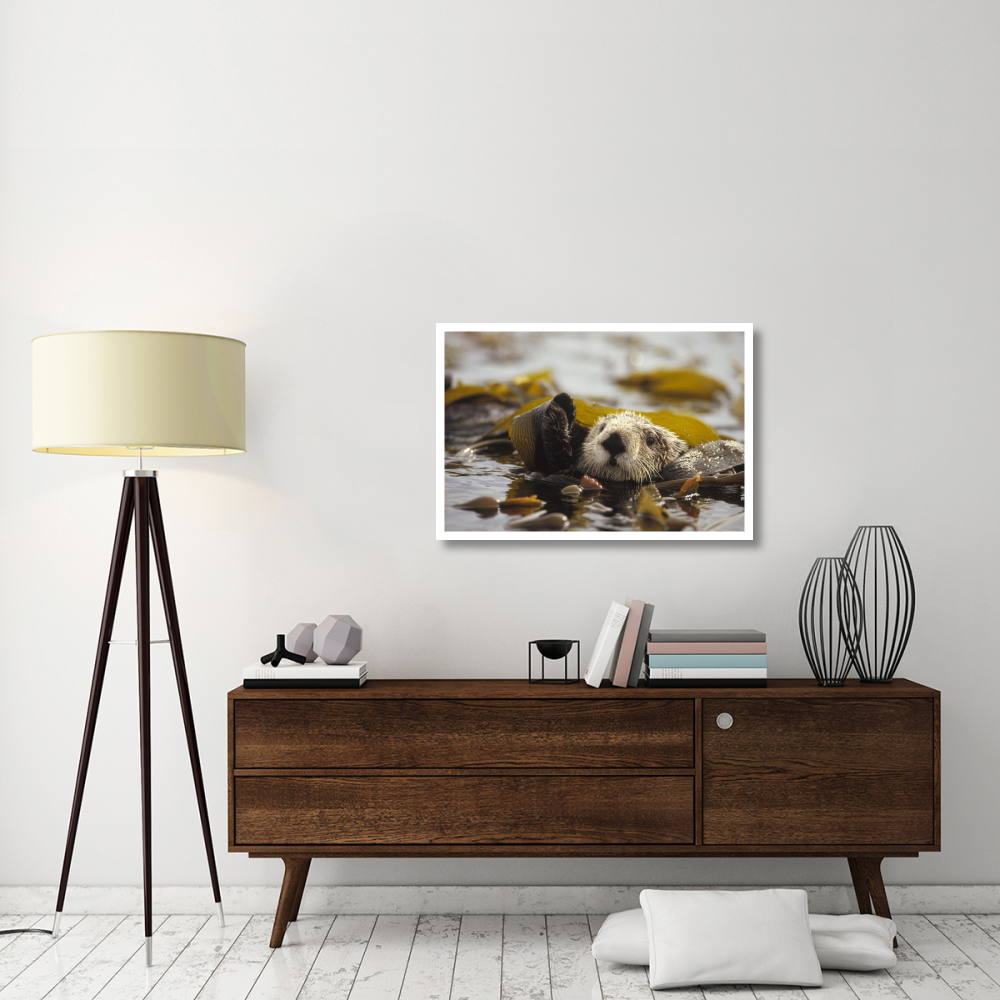 Sea Otter floating in kelp bed, northern Pacific Ocean-Paper Art-38&quotx26"