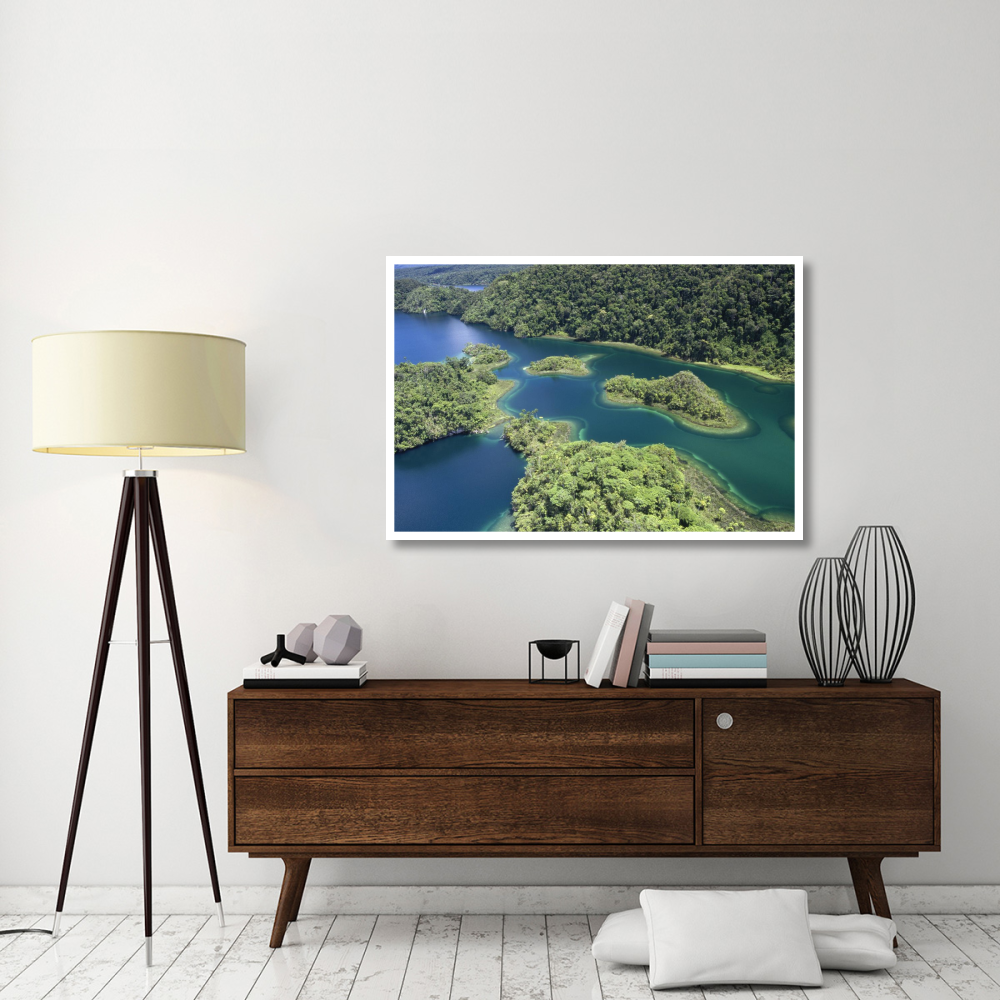 Islands at southeast end of Lake Kutubu in the highlands, Papua New Guinea-Paper Art-50&quotx34"