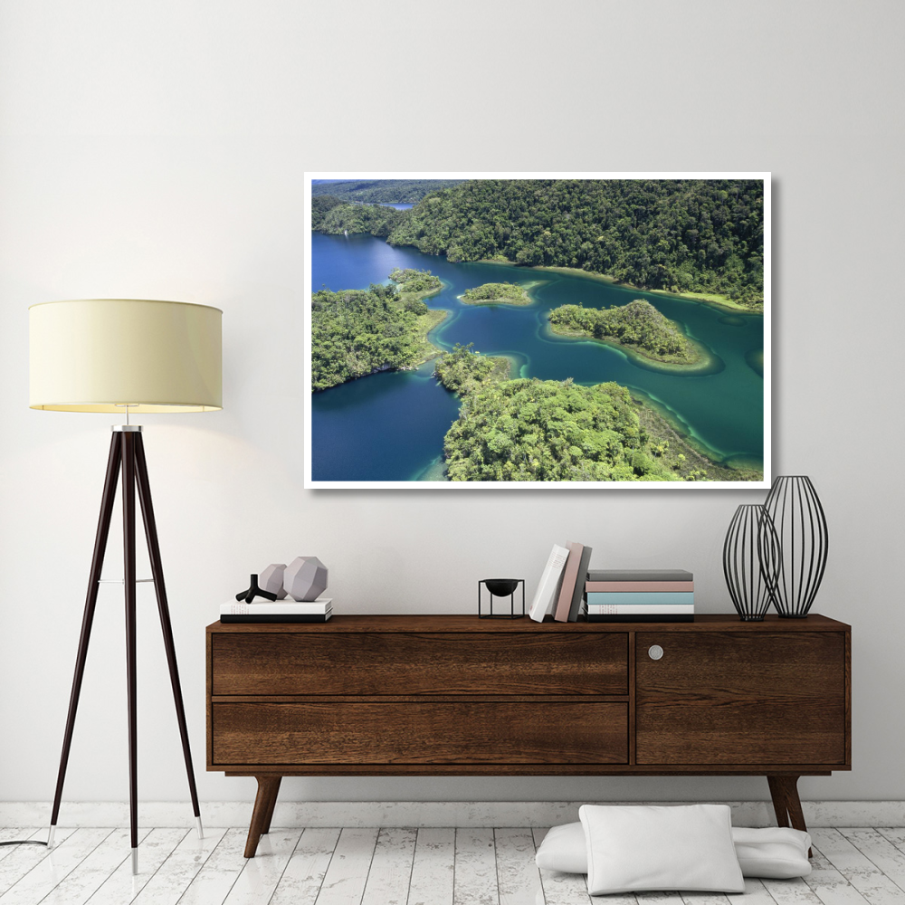 Islands at southeast end of Lake Kutubu in the highlands, Papua New Guinea-Paper Art-62&quotx42"