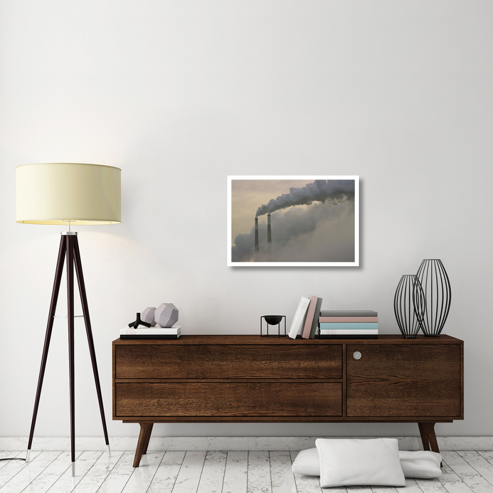 Gas effluence pouring out of smoke stacks at nuclear power plant, upper Ohio River, Ohio-Paper Art-32&quotx22"