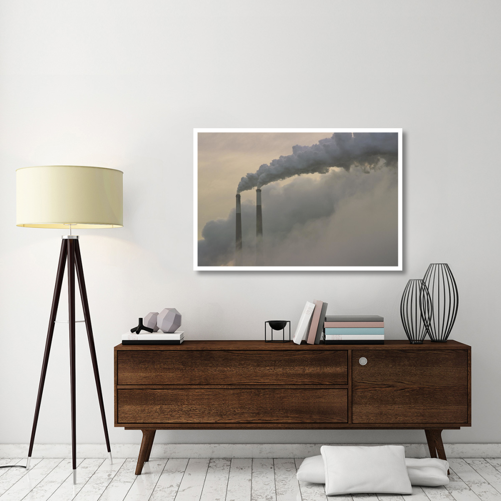 Gas effluence pouring out of smoke stacks at nuclear power plant, upper Ohio River, Ohio-Paper Art-50&quotx34"