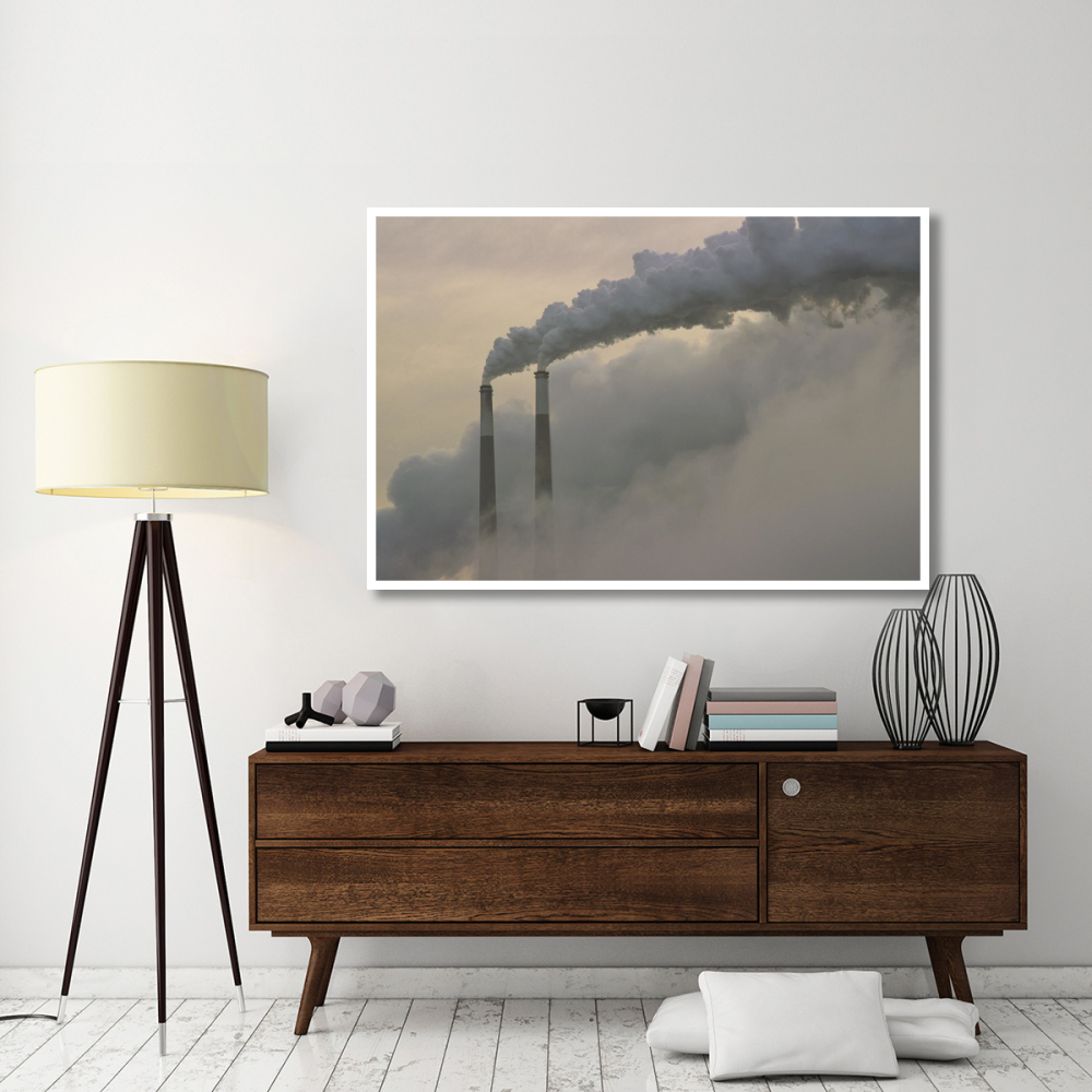 Gas effluence pouring out of smoke stacks at nuclear power plant, upper Ohio River, Ohio-Paper Art-62&quotx42"