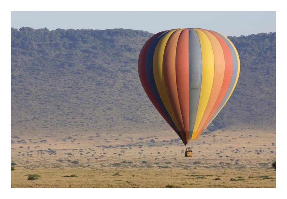 Hot air balloon over savanna, Masai Mara Triangle, Kenya-Paper Art-26"x18"