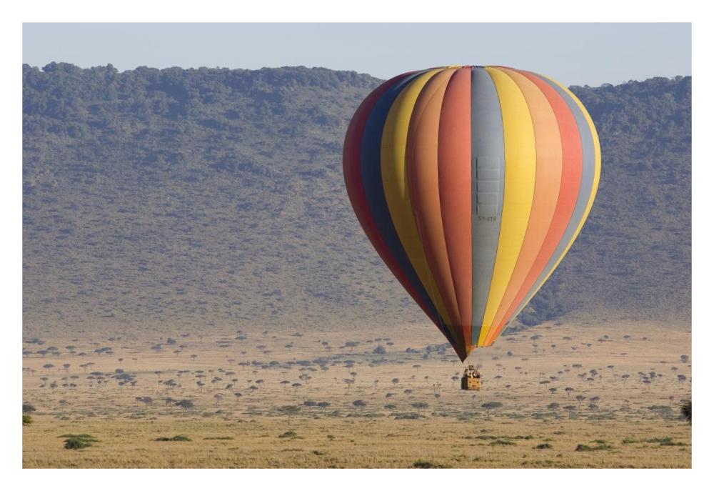 Hot air balloon over savanna, Masai Mara Triangle, Kenya-Paper Art-32"x22"
