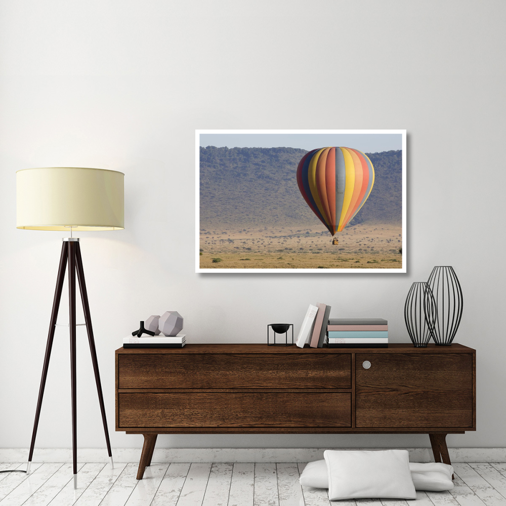 Hot air balloon over savanna, Masai Mara Triangle, Kenya-Paper Art-50&quotx34"