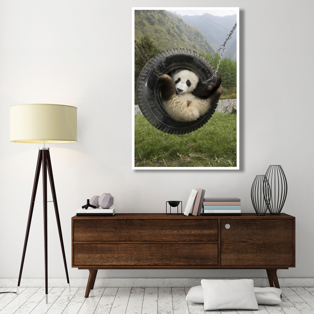 Giant Panda cub playing in tire swing, Wolong Nature Reserve, China-Paper Art-42&quotx62"