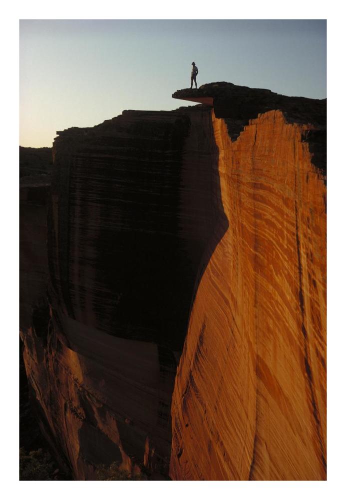 Person standing atop the Kings Canyon north wall, Watarrka National Park, Northern Territory, Australia-Paper Art-18"x26"