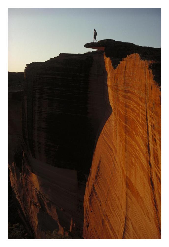 Person standing atop the Kings Canyon north wall, Watarrka National Park, Northern Territory, Australia-Paper Art-22"x32"