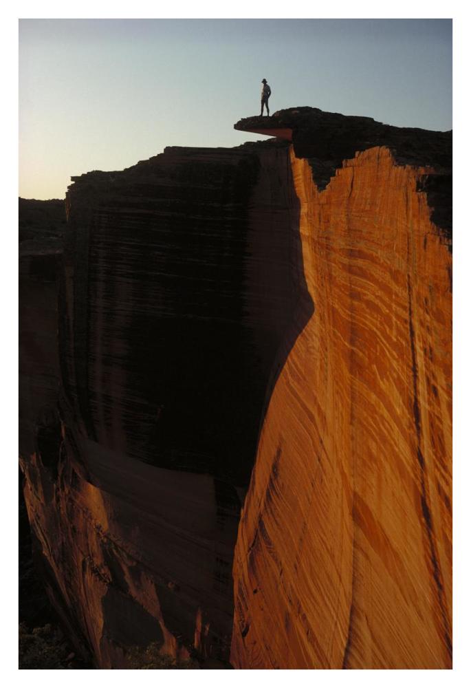 Person standing atop the Kings Canyon north wall, Watarrka National Park, Northern Territory, Australia-Paper Art-26"x38"
