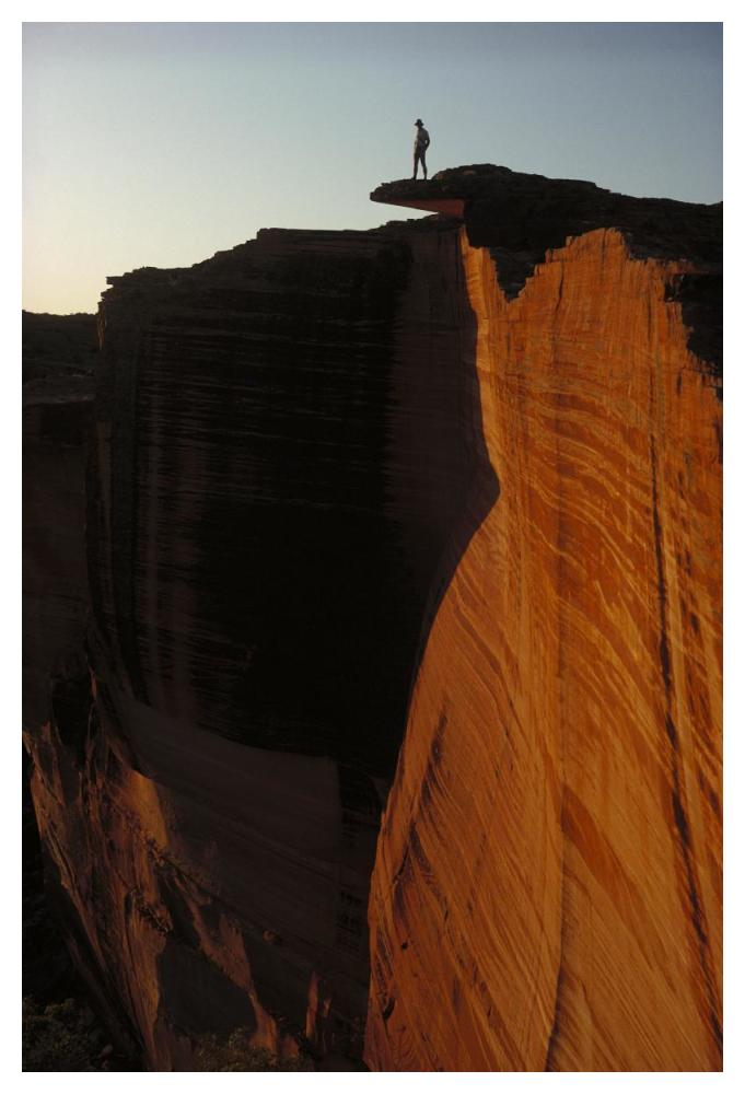 Person standing atop the Kings Canyon north wall, Watarrka National Park, Northern Territory, Australia-Paper Art-34"x50"