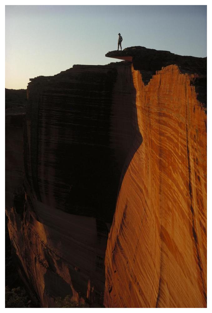 Person standing atop the Kings Canyon north wall, Watarrka National Park, Northern Territory, Australia-Paper Art-42"x62"