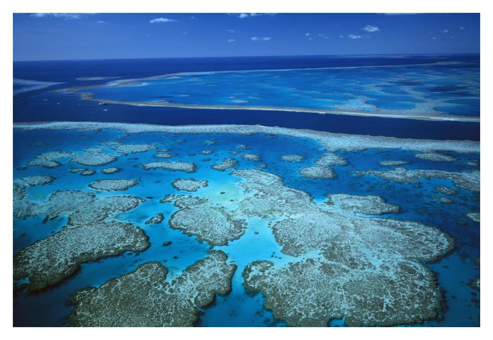 Deep channel separating Hardy Reef from Hook Reef, Great Barrier Reef Marine Park, World Heritage Site, Queensland, Australia-Paper Art-20"x14"