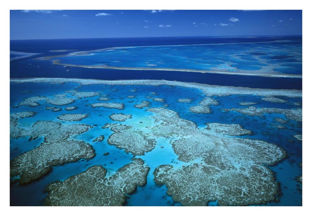 Deep channel separating Hardy Reef from Hook Reef, Great Barrier Reef Marine Park, World Heritage Site, Queensland, Australia-Paper Art-32"x22"
