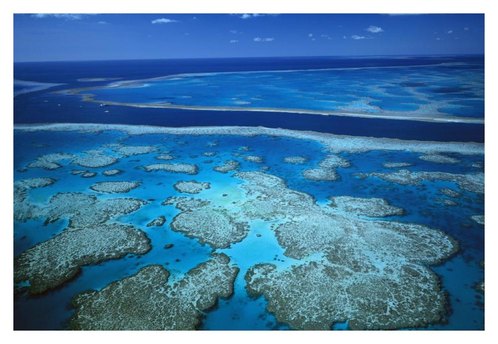 Deep channel separating Hardy Reef from Hook Reef, Great Barrier Reef Marine Park, World Heritage Site, Queensland, Australia-Paper Art-38"x26"