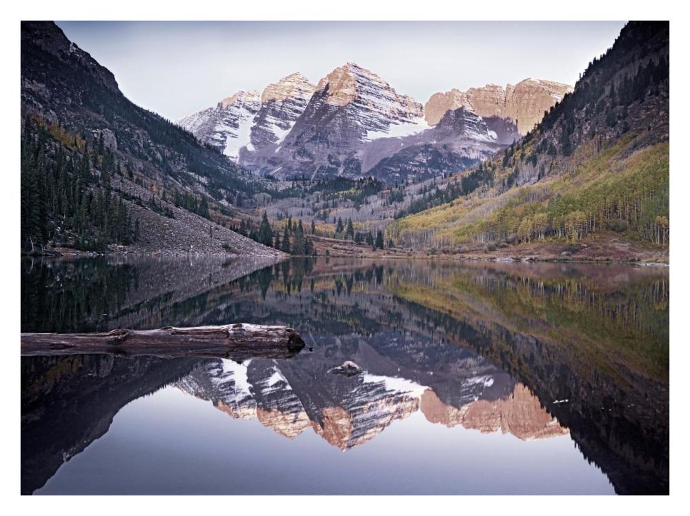 Maroon Bells reflected in Maroon Bells Lake, Snowmass Wilderness, White River National Forest, Colorado-Paper Art-34"x26"